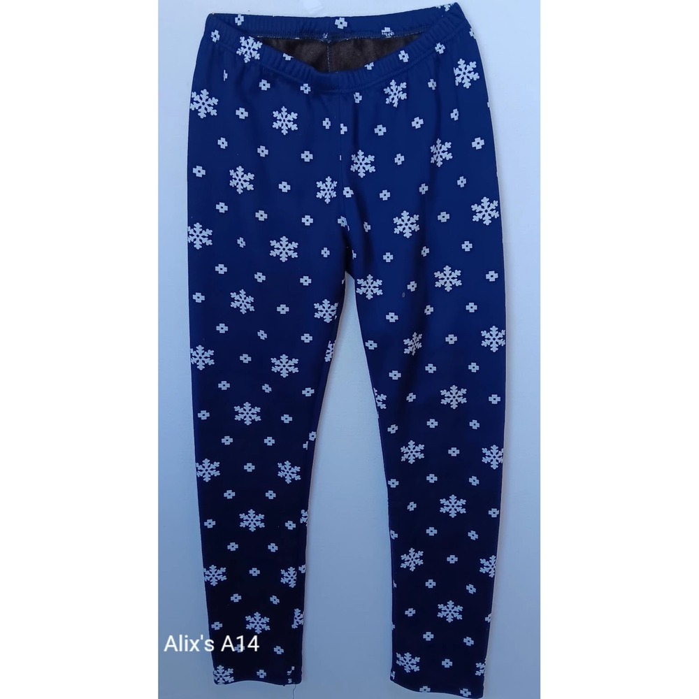 Just Cozy Fleece Lined Leggings Women's Snowflake Blue White Holiday One Size